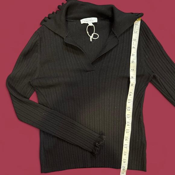 goth y2k black ribbed v-neck long sleeve w/collar womens size EUR small - Picture 7 of 8